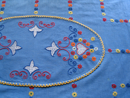 embroidered tablecloth detail