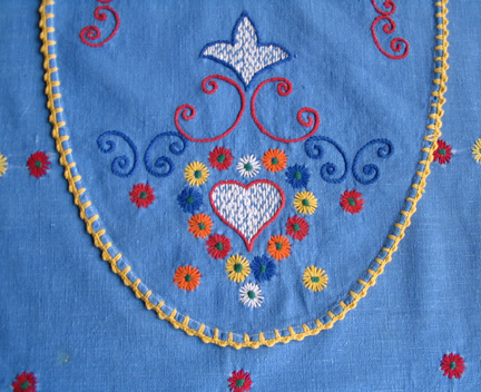 embroidered tablecloth detail