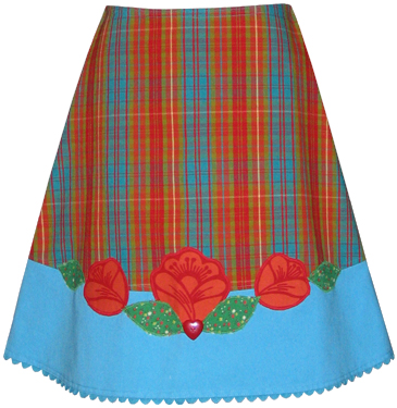 plaid folk flower applique skirt