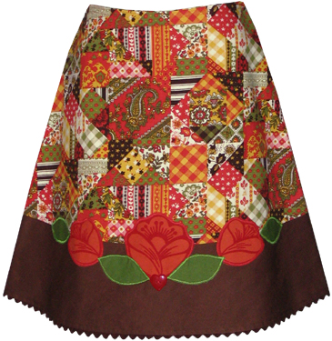 patchwork folk flower applique skirt