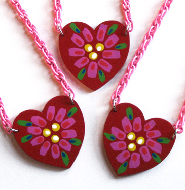 painted heart necklaces